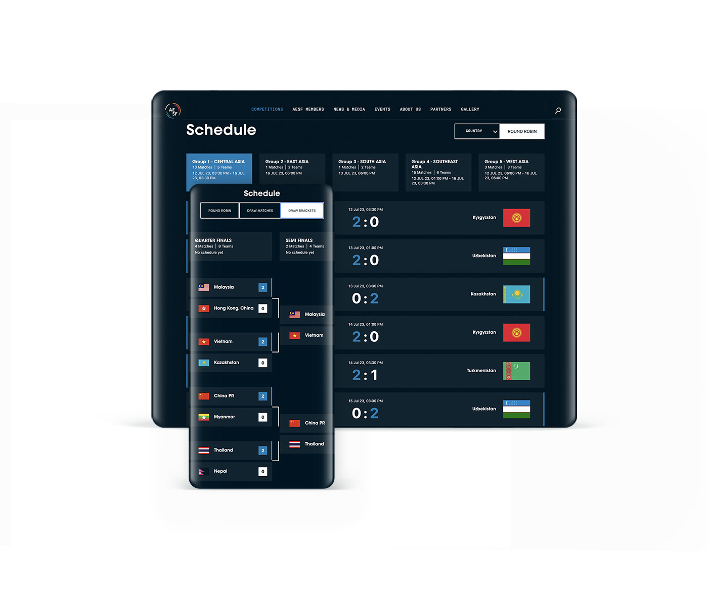 screen designs for teams and results bracket system