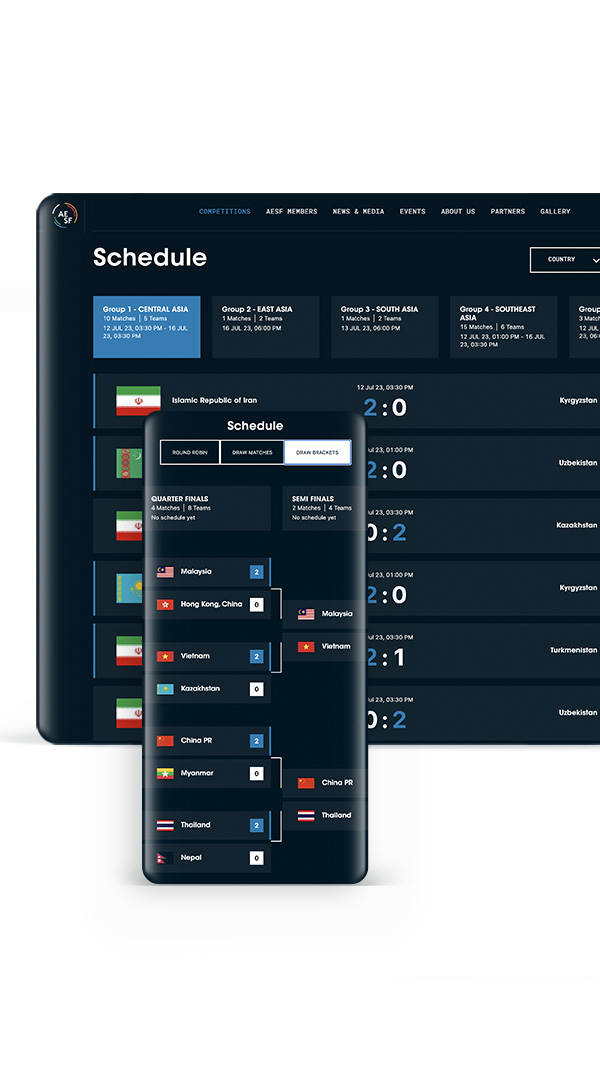 screen designs for teams and results bracket system