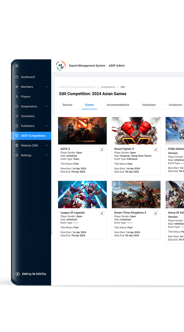 screen designs for events and news sections